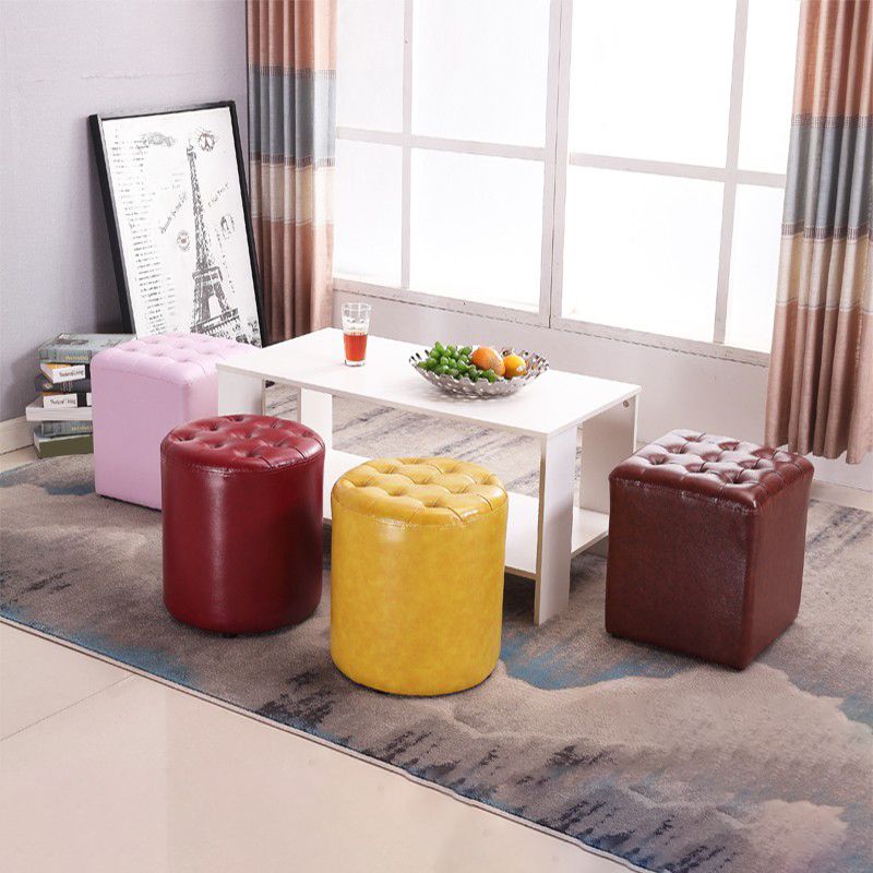 Tufted Ottoman Mid-Century Modern Genuine Leather Square Water Resistant Cube Ottoman
