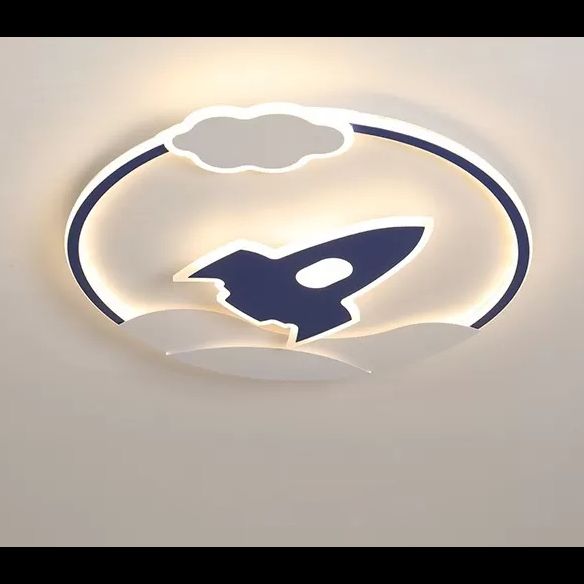 Modern Rocket Flush Mount Ceiling Light Fixture Metal LED Bedroom Flushmount Lighting in Blue