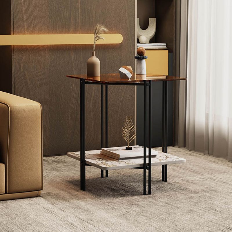 Modern Square Corner Table 4 Legs Side End Table with Storage