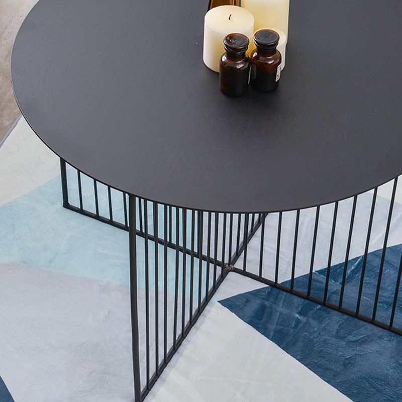 Mid-century Modern Iron Round Top Coffee Table Cross Legs Cocktail Table