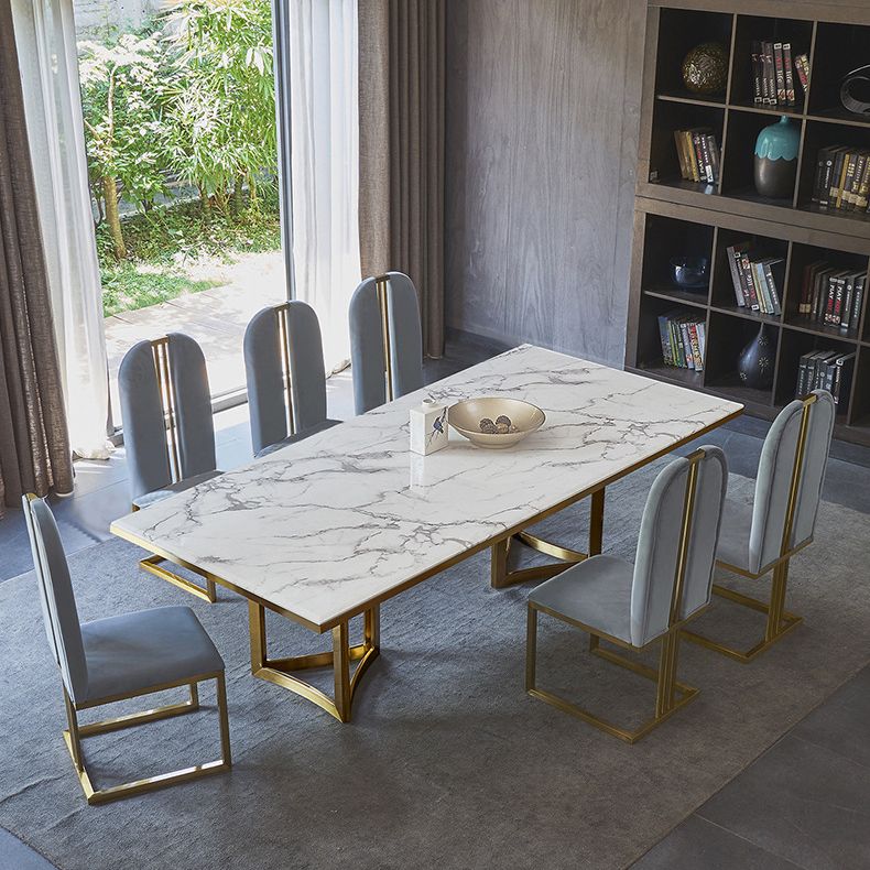 Traditional Luxury Dining Table Rectangle Double Pedestal Table with Gold Frame