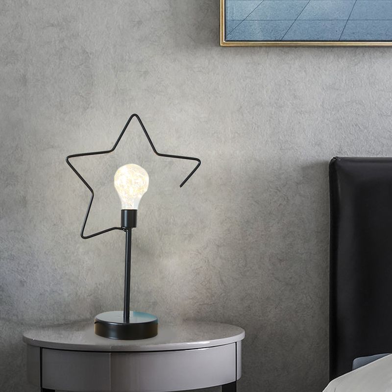 Bedside Plug-In LED Table Lamp Kids Style Black/Gold Nightstand Light with Star/Loving Heart Iron Frame