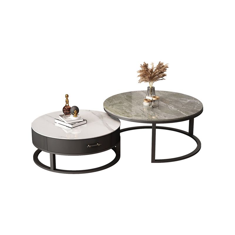 Frame Coffee Table Set Slate Cocktail Table with Storage Drawers
