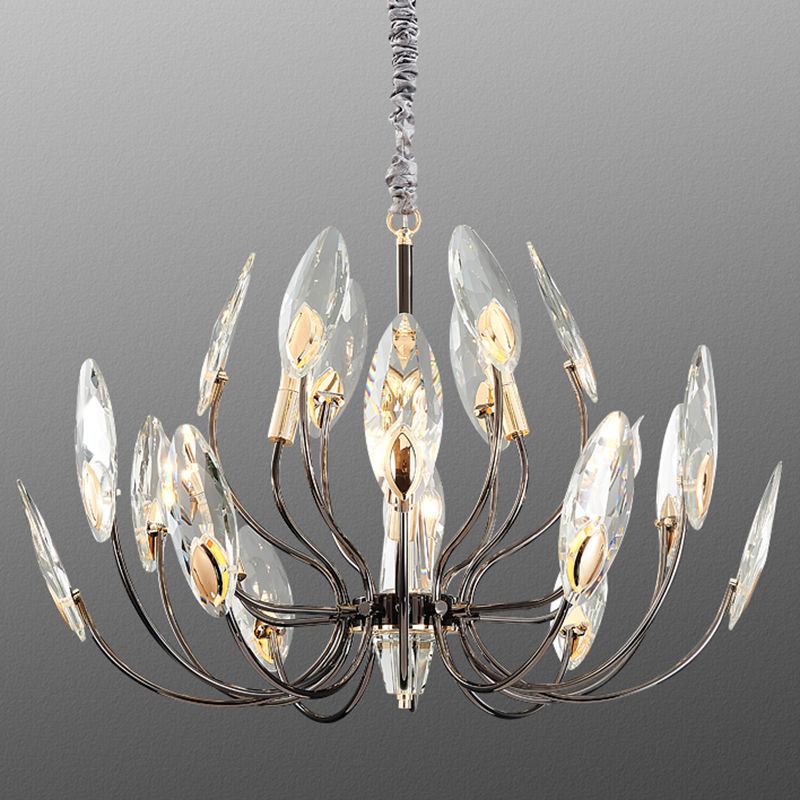Black Branch Pendant Light in Traditional Luxury Style Stainless-Steel Chandelier with Crystal Shade