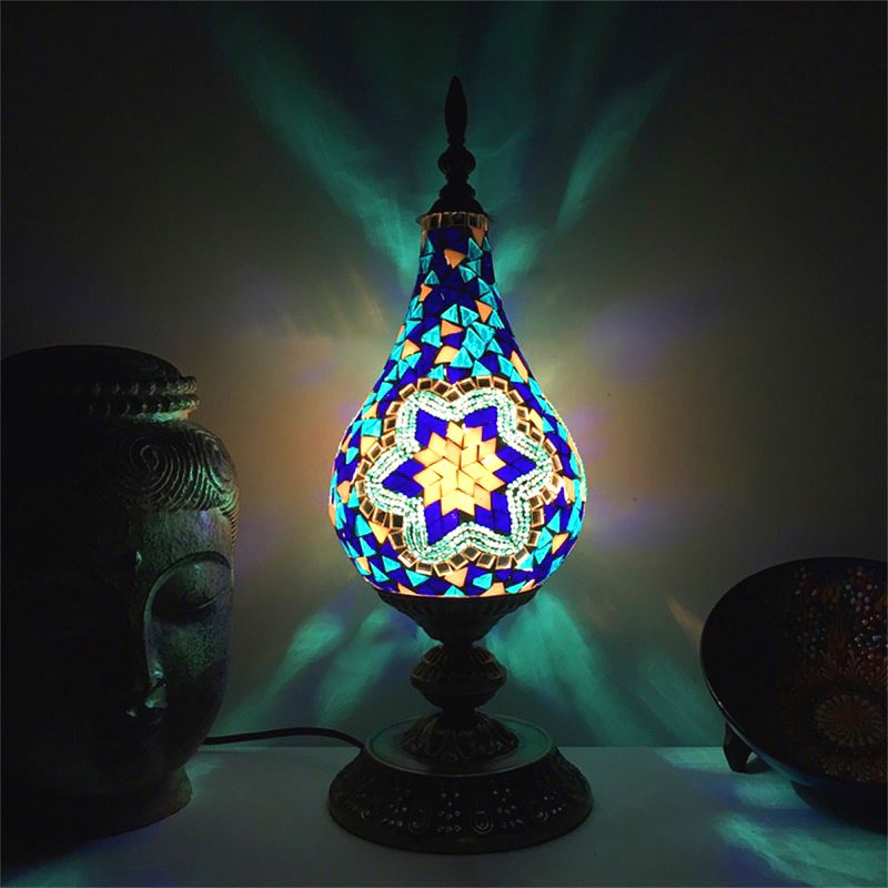Lampe de Table LED en verre fabriquée à la main, Vintage, blanc/rouge/jaune, lampe de chevet en forme de larme pour chambre à coucher
