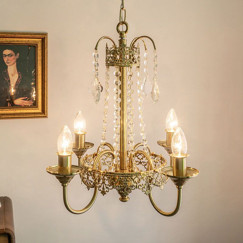 Luz de lámpara colgante de metal posmoderno 5 Candelera de techo de vela de oro claro para dormitorio