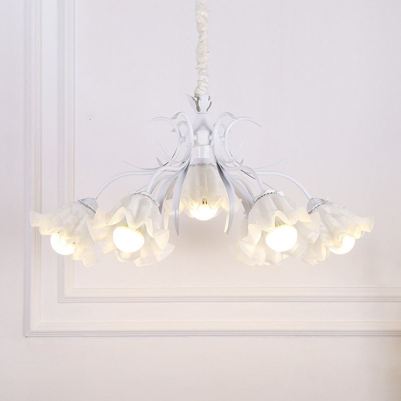 Estilo pastoral lámpara de lámpara floral crema ligera de vidrio colgante para comedor para comedor