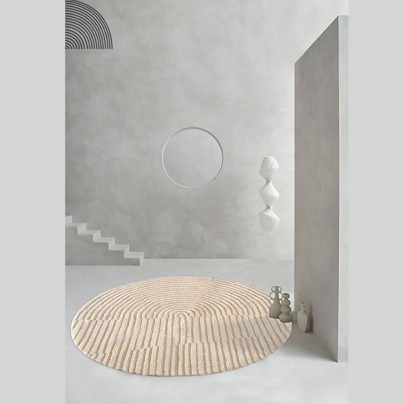 Apricot Area Rug Minimalist Round Carpet Polyster Washable Anti-Slip Carpet for Living Room