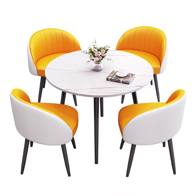 Round Shape 4 Legs Modern Dining Table White Fixed Table of Sintered Stone