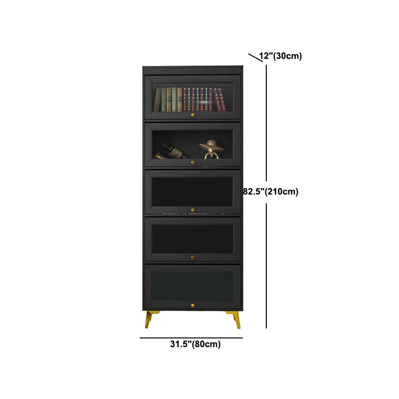 Modern 11.81" W Wooden Side Cabinet with Glass Doors in Black