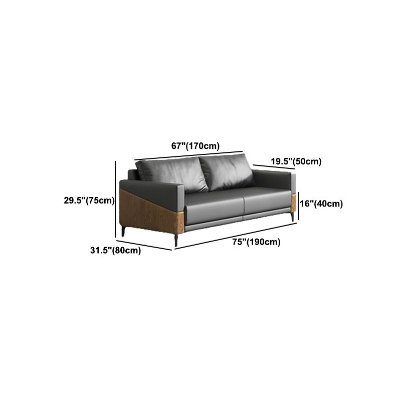 Standard Black Sofa Faux Leather Contemporary Sofa with Pillow for Living Room