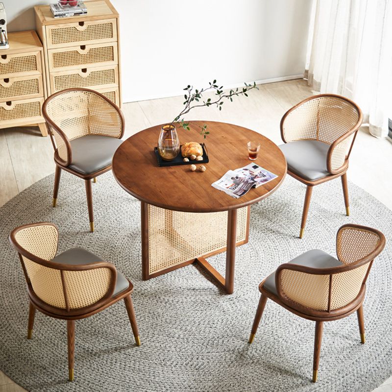Solid Wood Dining Set 1/2/5 Pcs Round Rattan Dining Table and Chairs