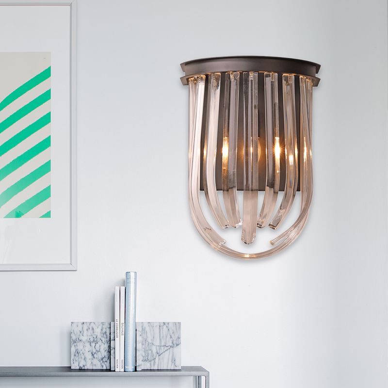 1 Light Semi Oval Wall Mount Light Modern Glass and Metal Wall Light in Black Finish for Bedroom