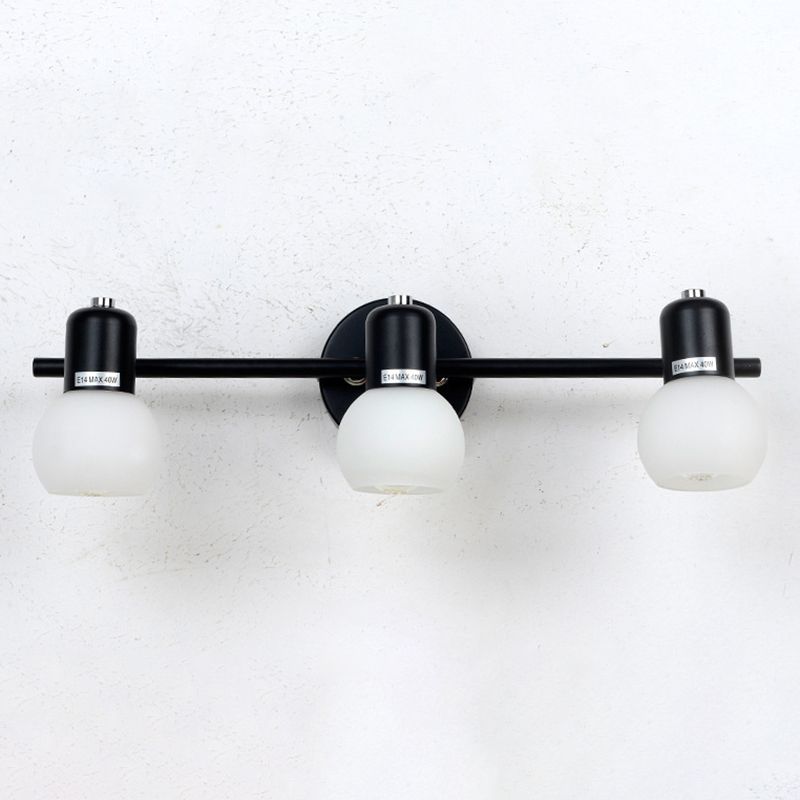 White Glass Shade Contemporary Style Wall Sconce Black Metal Base Mirror Light