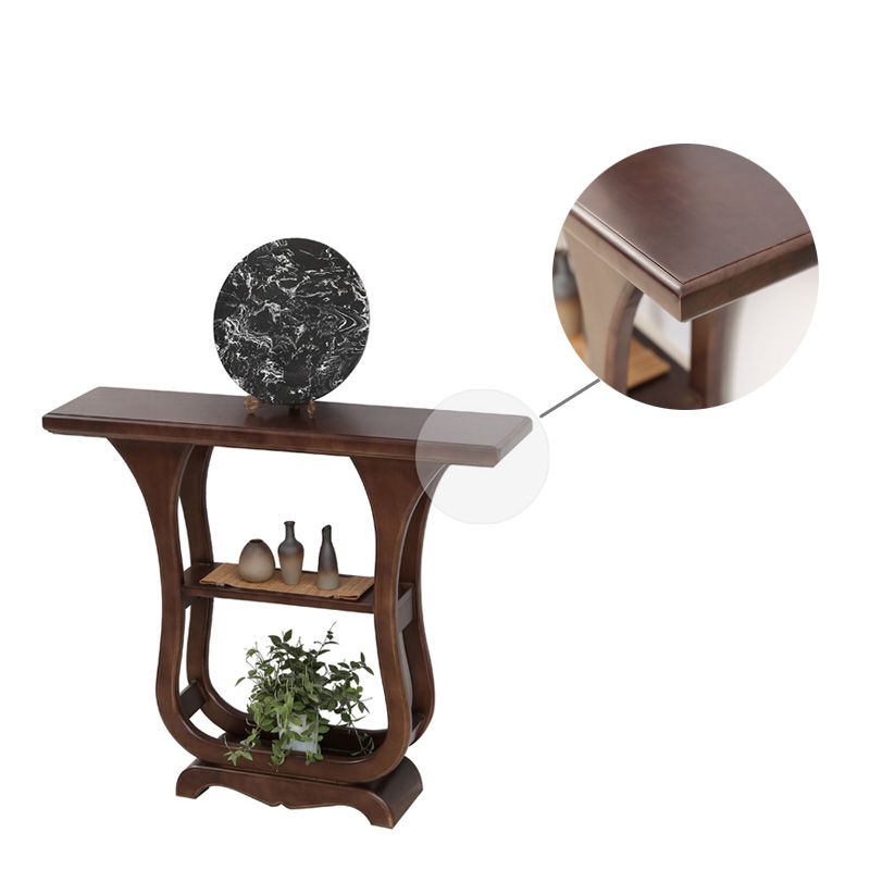 Solid Wood Rectangle Console Table 33.46" Tall Accent Table with Shelves