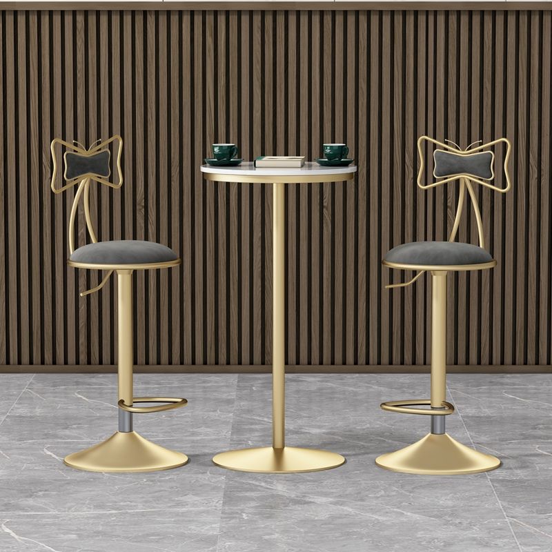 Glam Liftable Backrest Counter Stool Iron Household Bar Stool with Cushion
