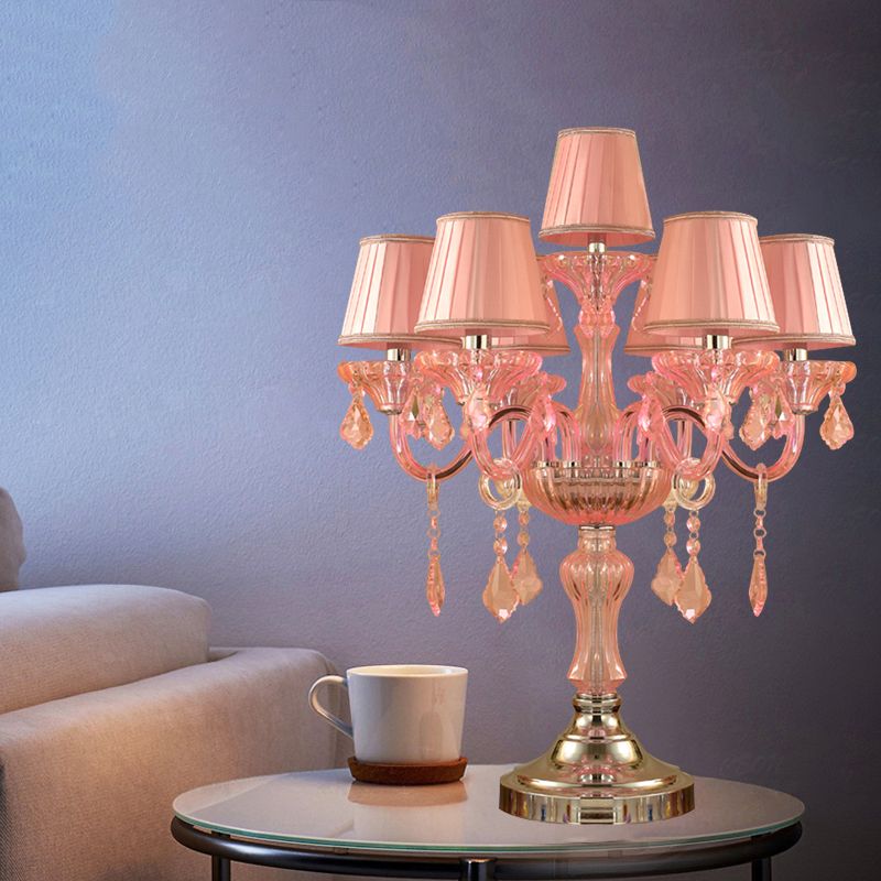 Table à coucher de bougies Lumières Crystal Spears traditionnelles 5/6/7 Bulbes de nuit rose LAMPE DE NEULLE