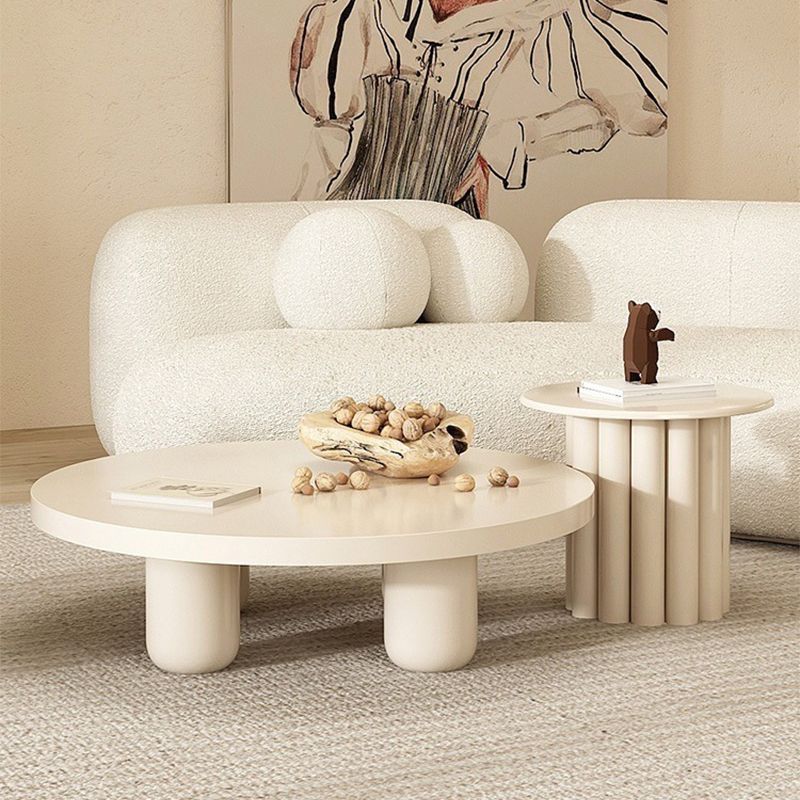 Solid Wood Coffee Table  Minimalist Coffee Table with Round Top for Living Room