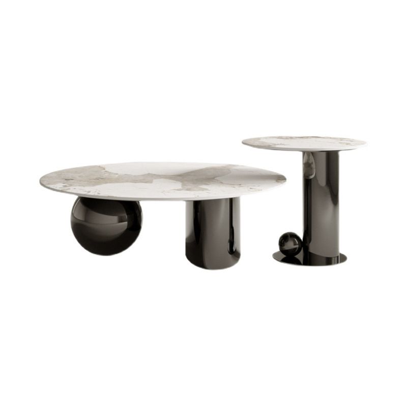 Glam Round Slate Cocktail Table Stainless Steel Abstract Coffee Table