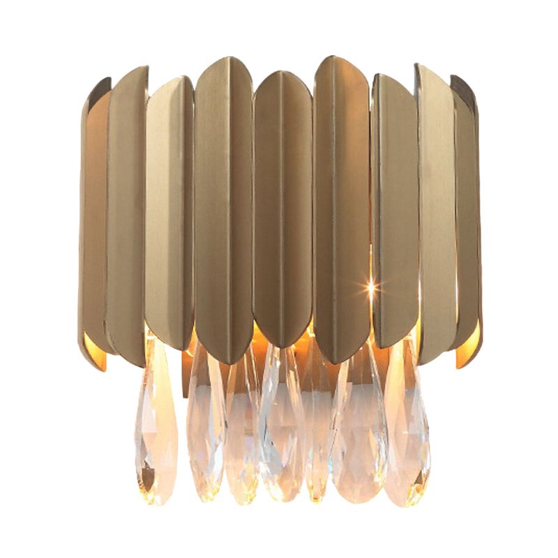 2 Lights Crystal Wall Sconce Traditionalist Black/Gold Teardrop Bedroom LED Wall Mounted Light