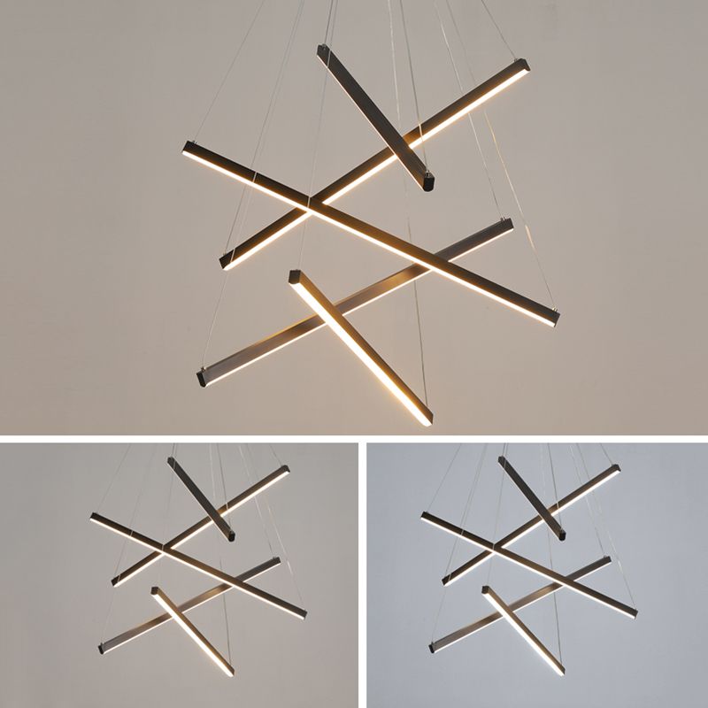 Nieuwe moderne zwarte lineaire kroonluchter verlichtingsarmaturen Metalen LED -hangende lamp voor woonkamer