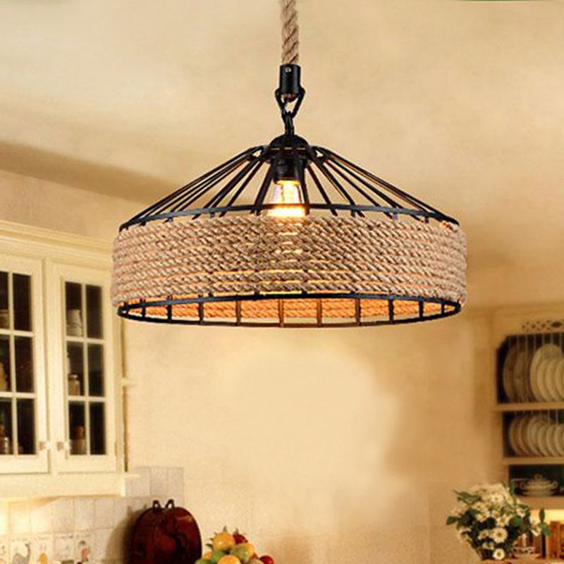 Luce a ciondolo a 1 luci marrone campagna a cordatura a forma di fienile a forma di luce a forma di bistrot per bistrot