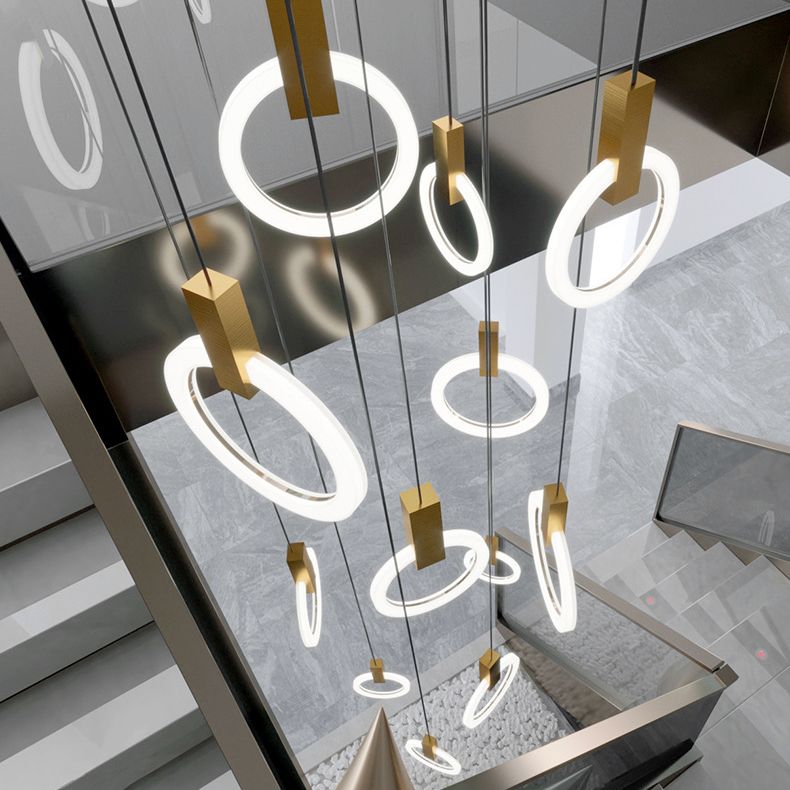 Luce appesa a LED in oro in alluminio in moderno luce a filo in ferro battuto in ferro battuto con tonalità acrilica