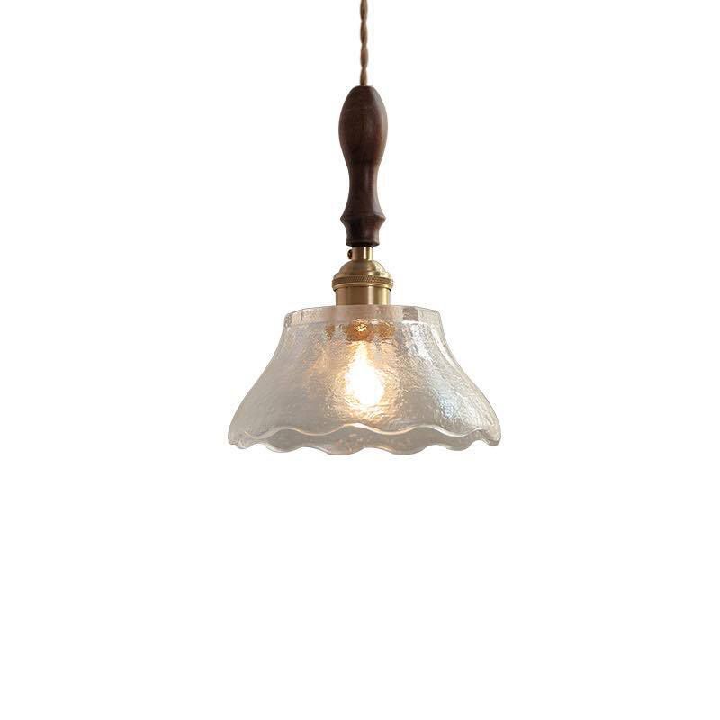 Brass 1-Light Suspension Lamp Farmhouse Water Glass Scalloped Hanging Light Kit
