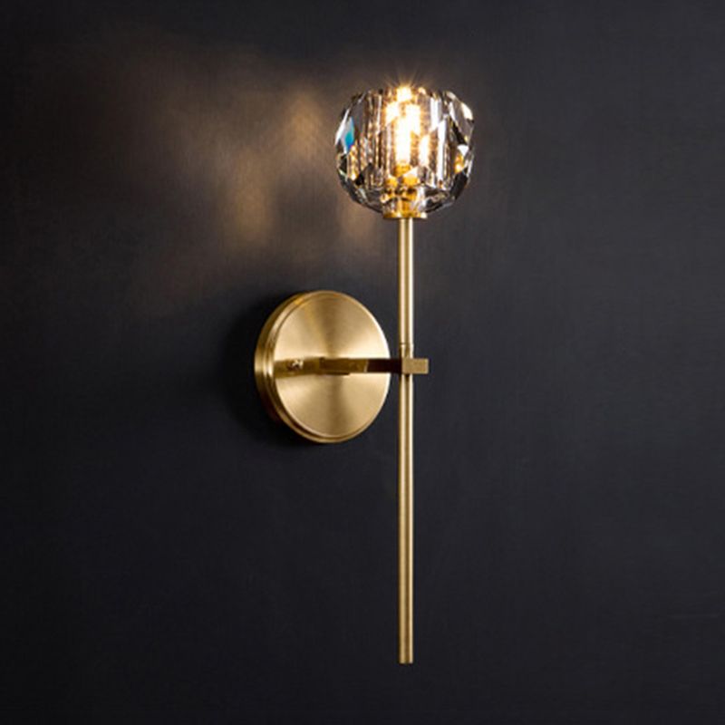 Nordic Brass Wall Light Globe Gold 4.5" Wide Wall Sconce with Crystal for Living Room