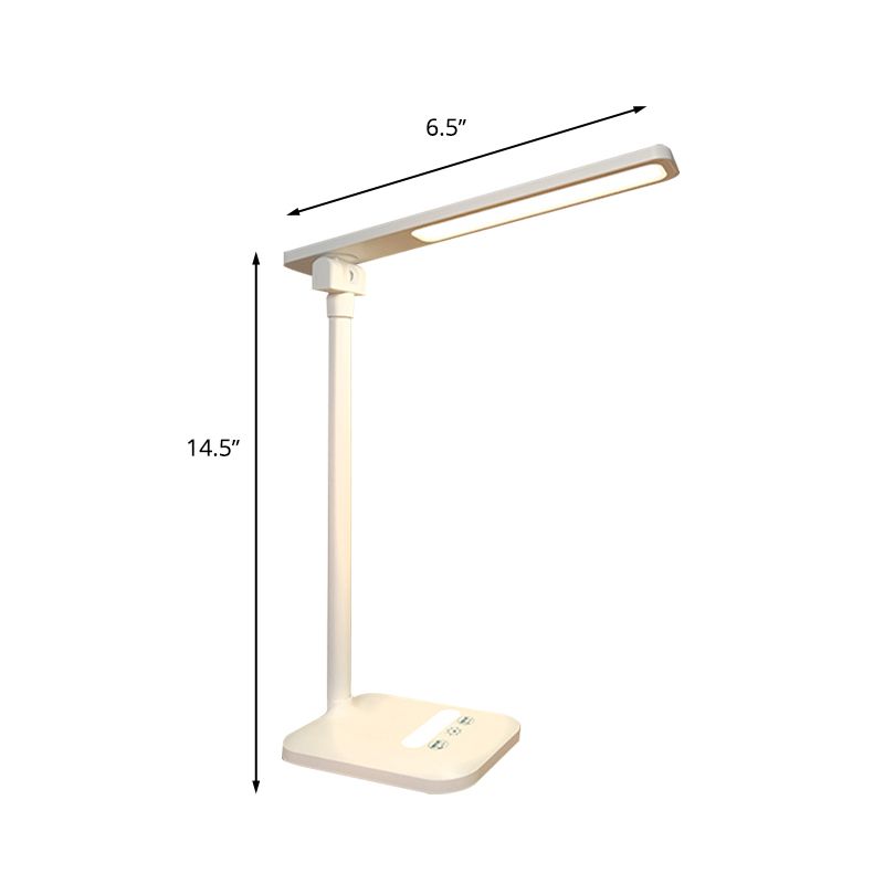 Modern Simple Rectangular Desk Lamp for Reading Plastic LED 5W Bedside Lighting in White, USB/Plug In