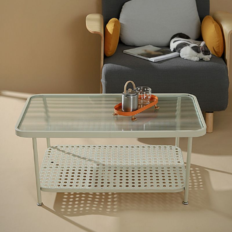 Four Legs Glass Coffee Table Shelf Included Geometric Single Cocktail Table