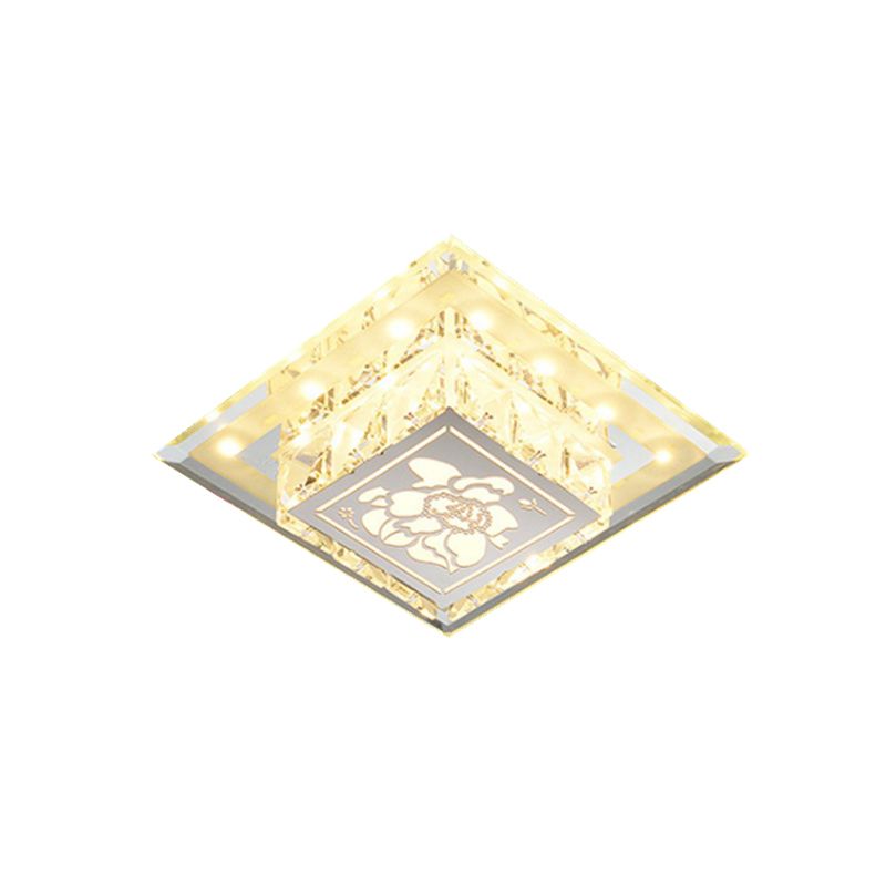 Moderna lampada da soffitto quadrata a incasso in cristallo sfaccettato a LED in cromo con motivo floreale