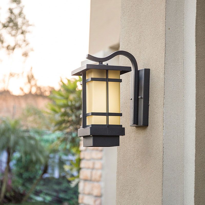 Glass Rectangle Shade LED Wall Lighting Rustic Outdoor Wall Light Fixture in Black