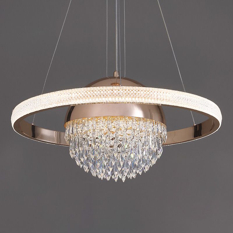 Gold Finish Globe Chandelier Modern Stylish LED Crystal Hanging Light in 3 Color Light