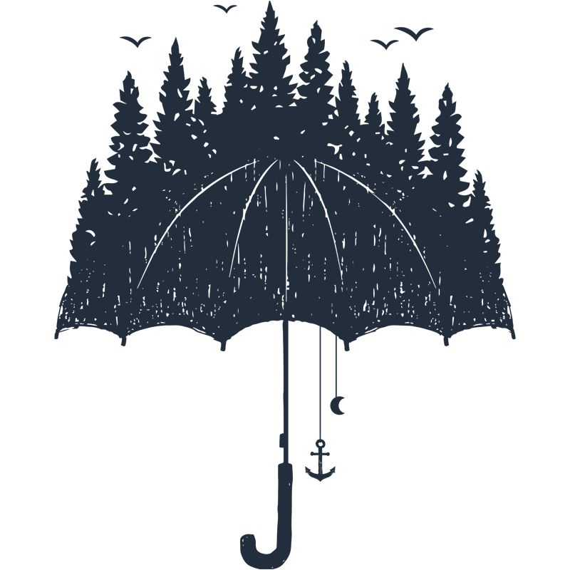 Novelty Forest on Umbrella Mural Wallpaper for Bedroom Custom Wall Decor in Black-White
