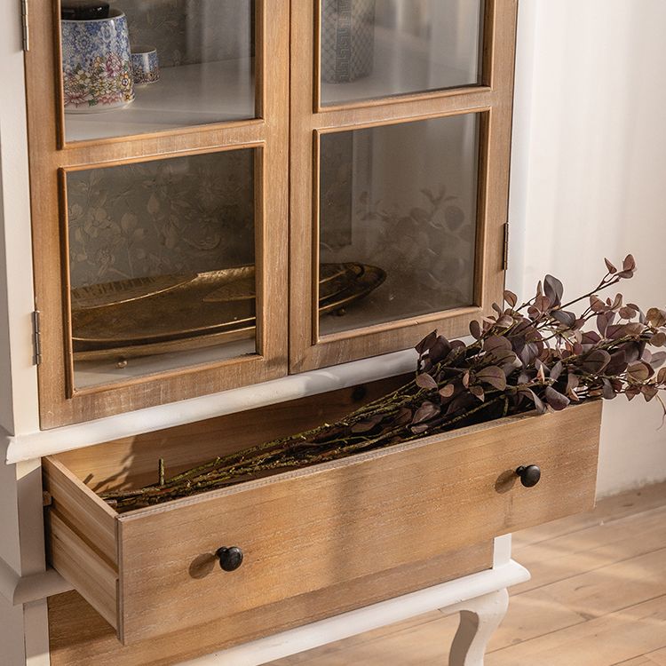Industrial Style Solid Wood Chest Glass Paned Distressed Accent Cabinet