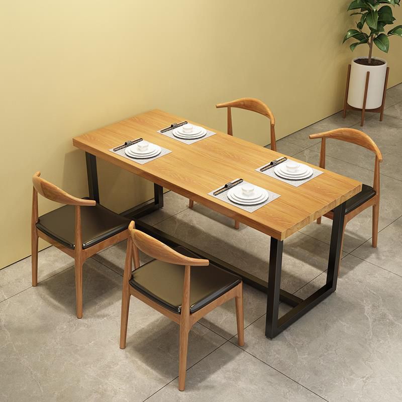 Industrial 1/5 Pieces Dining Set Rectangle Pine Wood Dining Table for Cafe
