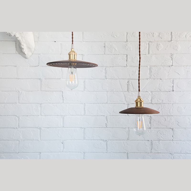 Flying Saucer Wooden Hanging Lighting Nordic 1 Bulb Pendant Light for Dining Room