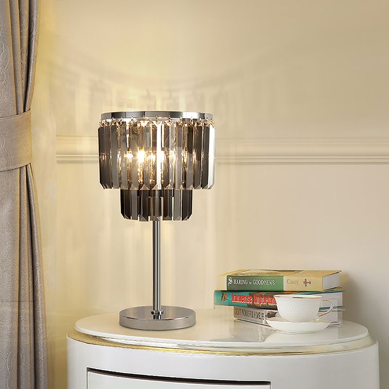 Zylindrischer Schreibtisch hellem Modernist Rauchgrau Kristall 2 Köpfe Esszimmertischlampe