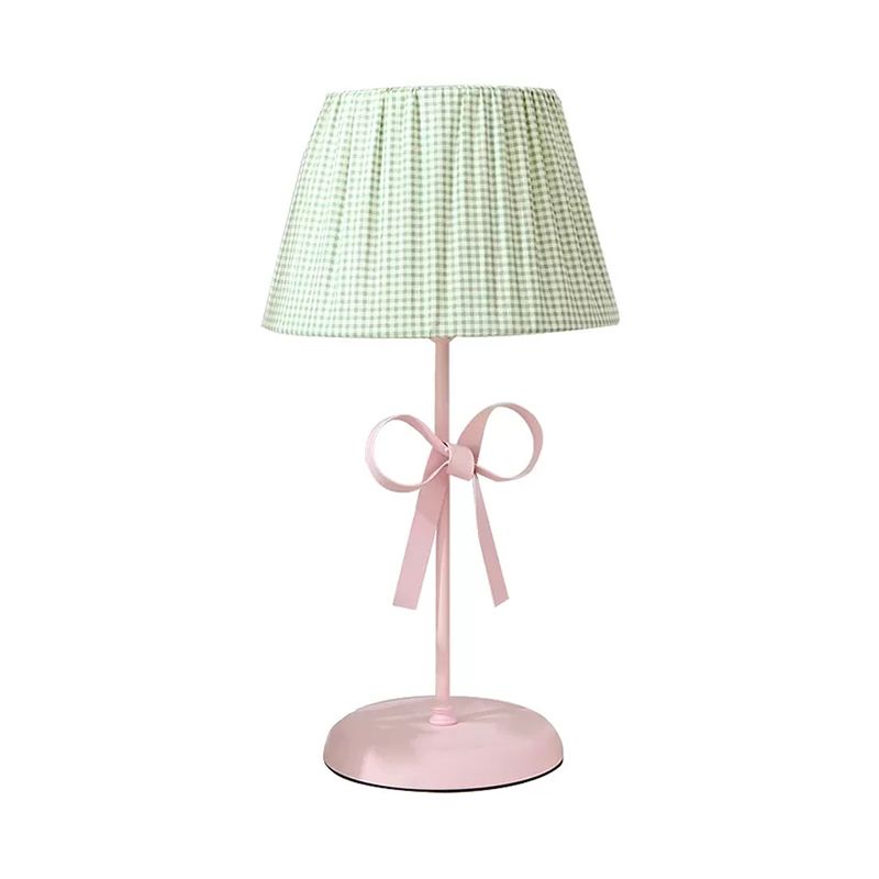 Macaron Loft Plaid Reading Light Fabric One Light Desk Light with Bow for Child Bedroom