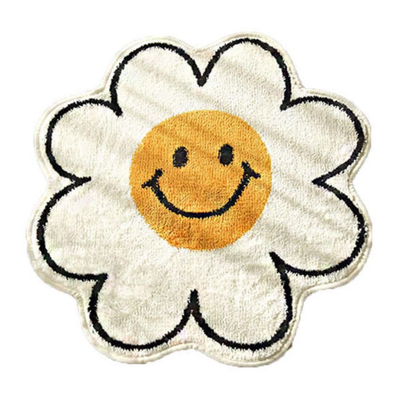 Orange Kids Rug Polyester Flower Rug Washable Area Rug for Bedroom