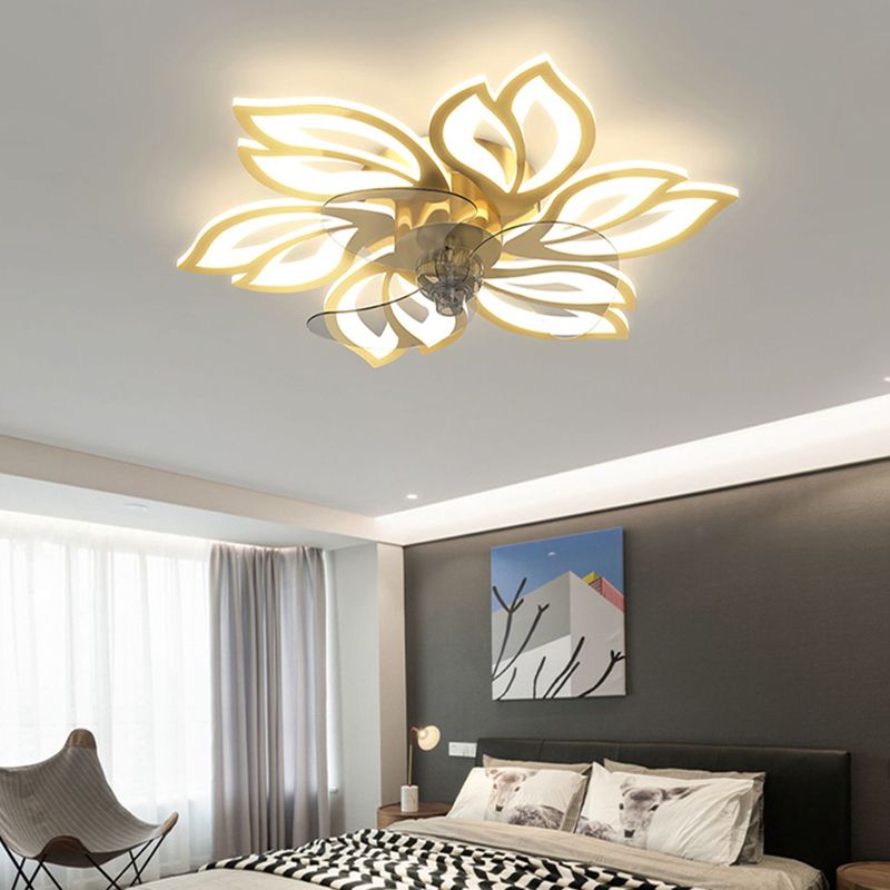 Flower Shape Metal Ceiling Fan Modern Style Multi Lights Ceiling Fan Lamp