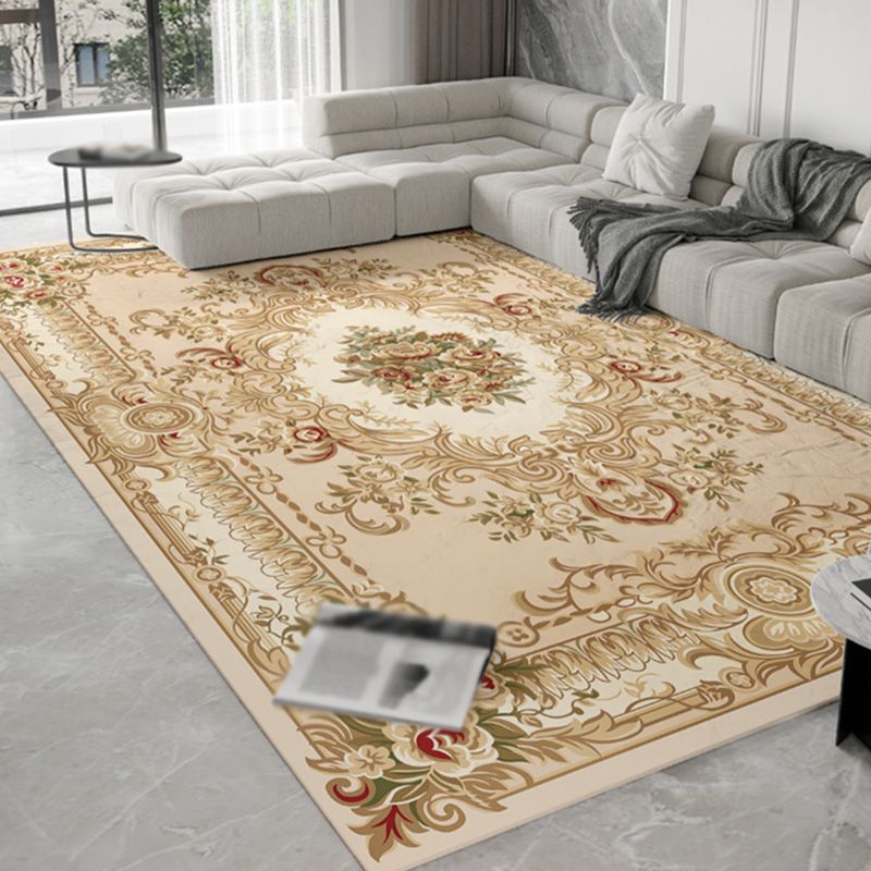 Modern Beige Area Carpet European Pattern Polyester Area Rug Stain Resistant Rug for Home Decor