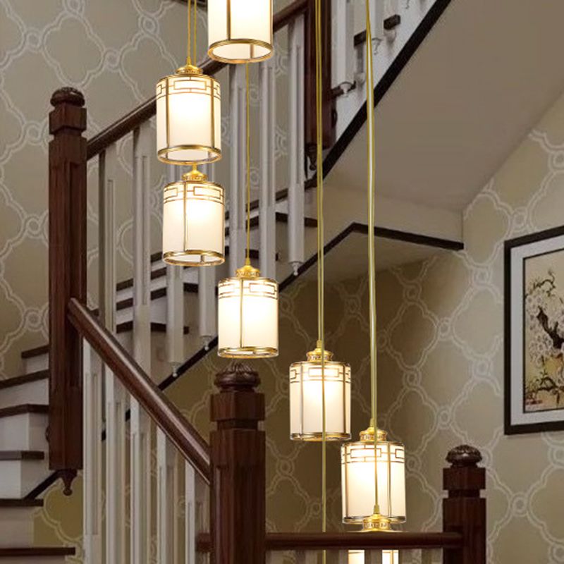 Lampada a sospensione cilindrica bianca in vetro bianco glassata Modern Modern Brass Multiple Hanging Lights for Duplex House