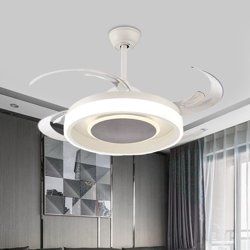 42 "ancho de ventilador de colgante de LED de 42" de ancho acrílico acrílico circular semi de techo de montaje de montaje para el dormitorio, 4 cuchillas transparentes