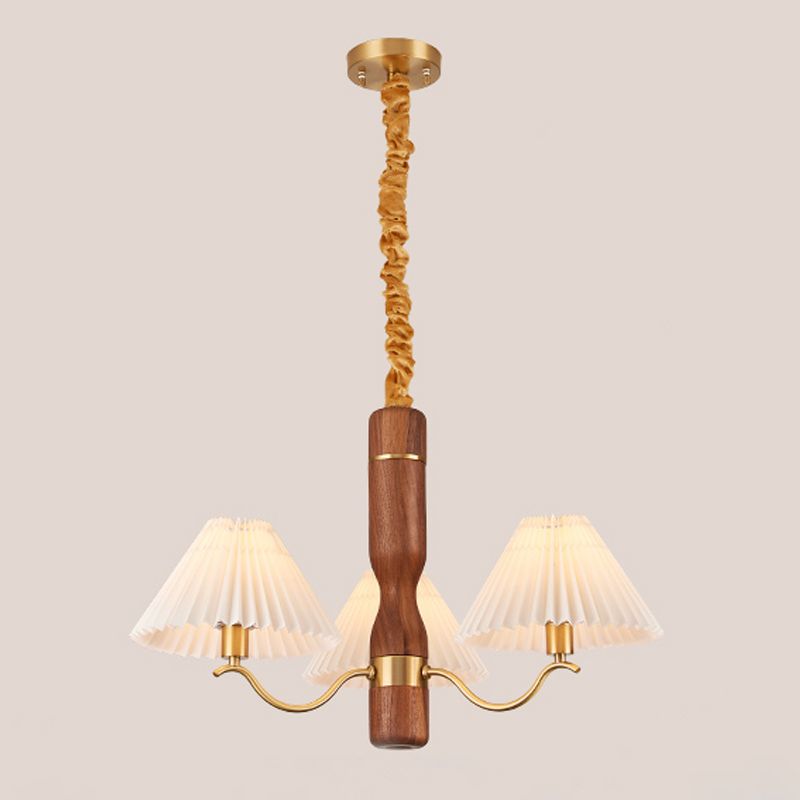Fabric Wood Pendant Light Cone Contemporary Ceiling Light for Living Room