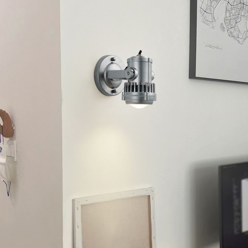 Silver Modern Metal Wall Sconce Cylinder Shape Wall Light with Glass Shade for Living Room