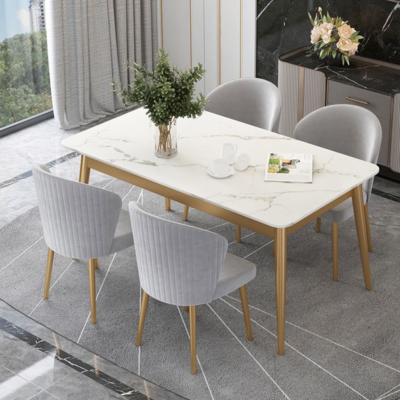 White Stone Top Dining Table Contemporary Rectangle Dining Table with 4 Legs