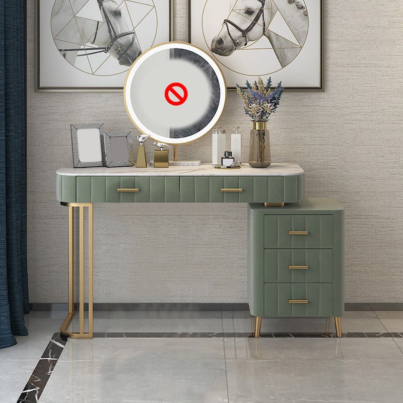 5-Drawers Vanity Makeup Table Set Vanity Stool with Wood Accent
