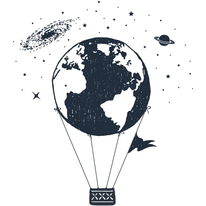 Space Globe Balloon Mural Wallpaper Modern Style Smooth Wall Art in Black and White